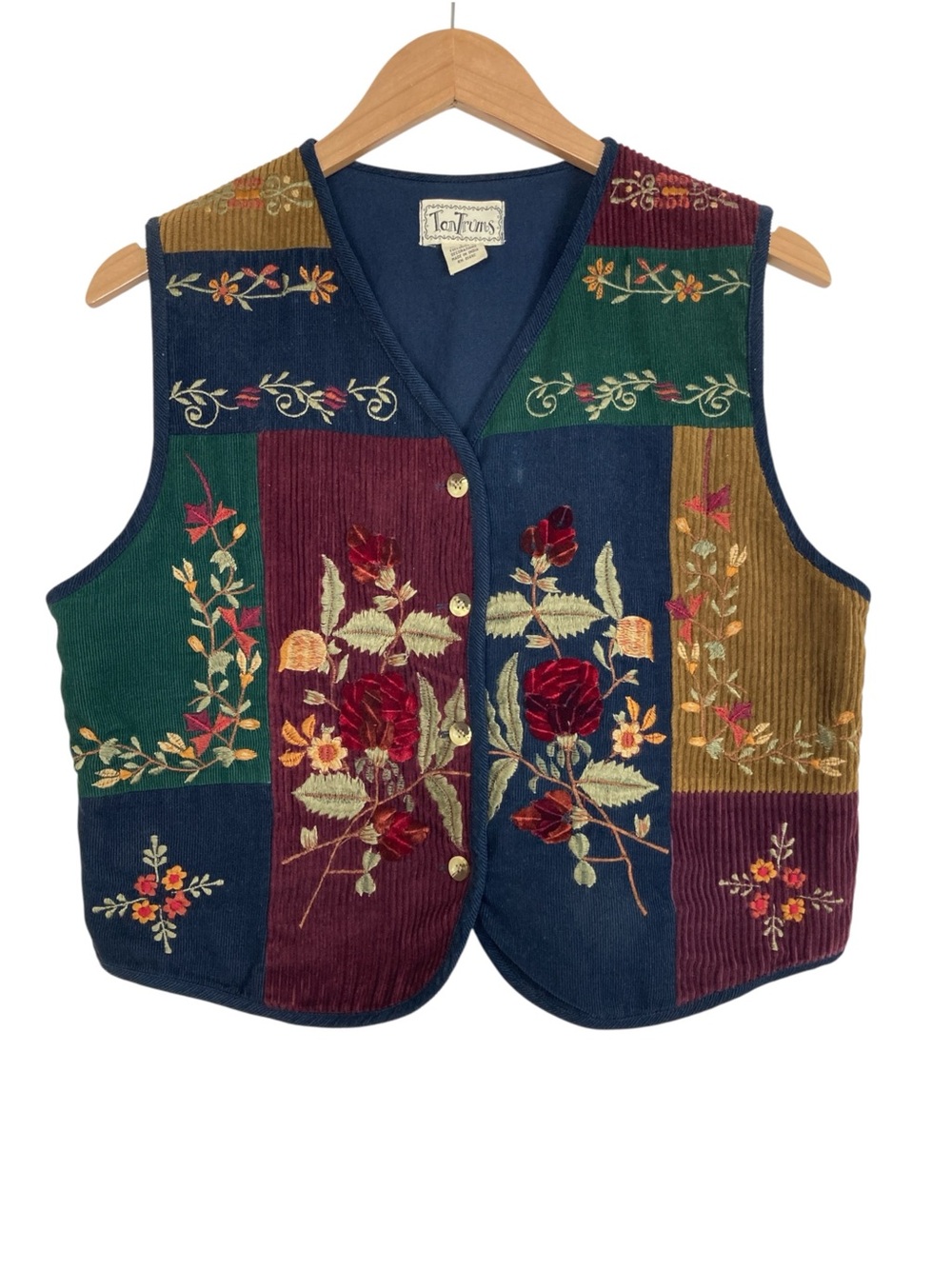 Vintage Corduroy & Velvet Patchwork Vest, Size Medium